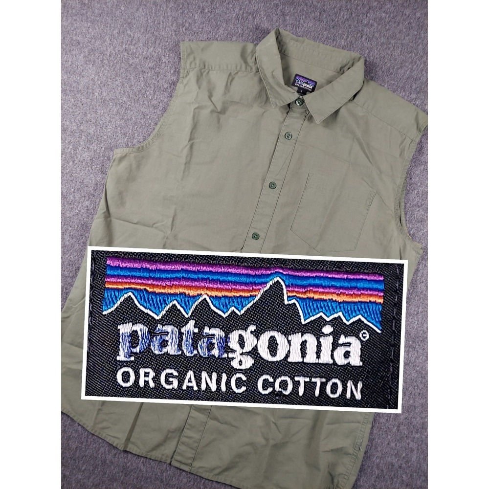 Patagonia Fezzman Shirt Mens Large Green Sleeveless Outdoor Hiking Lightweight